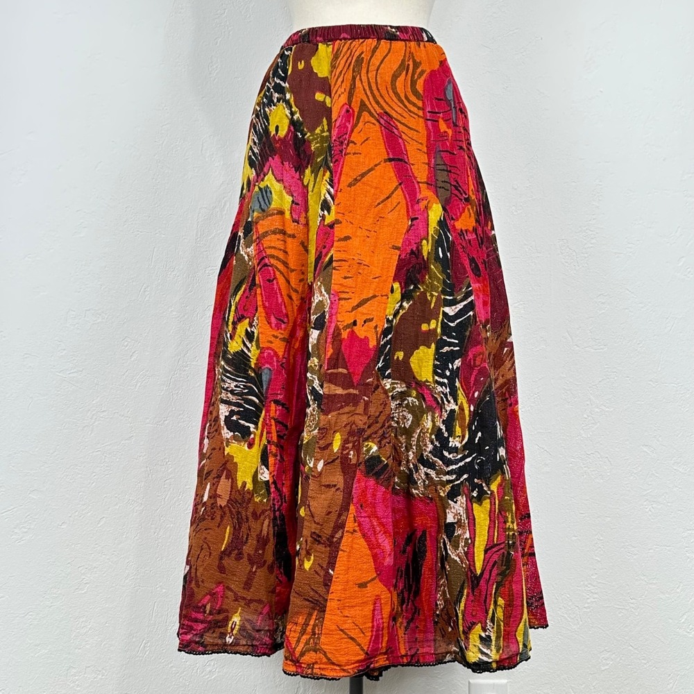 Soft Surroundings Kamala Boho Maxi Skirt Large Colorful Artsy Metallic Abstract